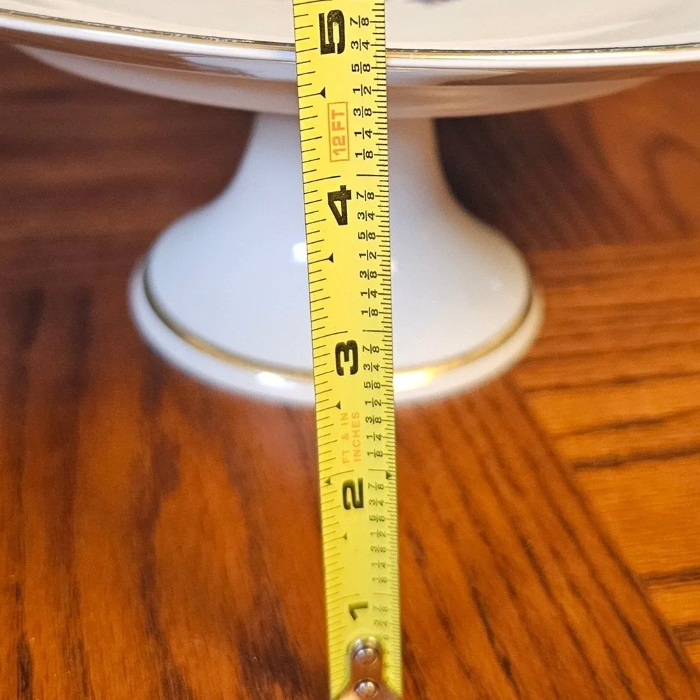 JKW Western Germany Fine Porcelain Floral Pedestal Cake Stand Cobalt Blue Gold